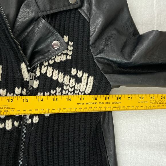 ett:twa by Anthropologie Sweater Trimmed Faux Leather Jacket Black Women's Large - Picture 12 of 15